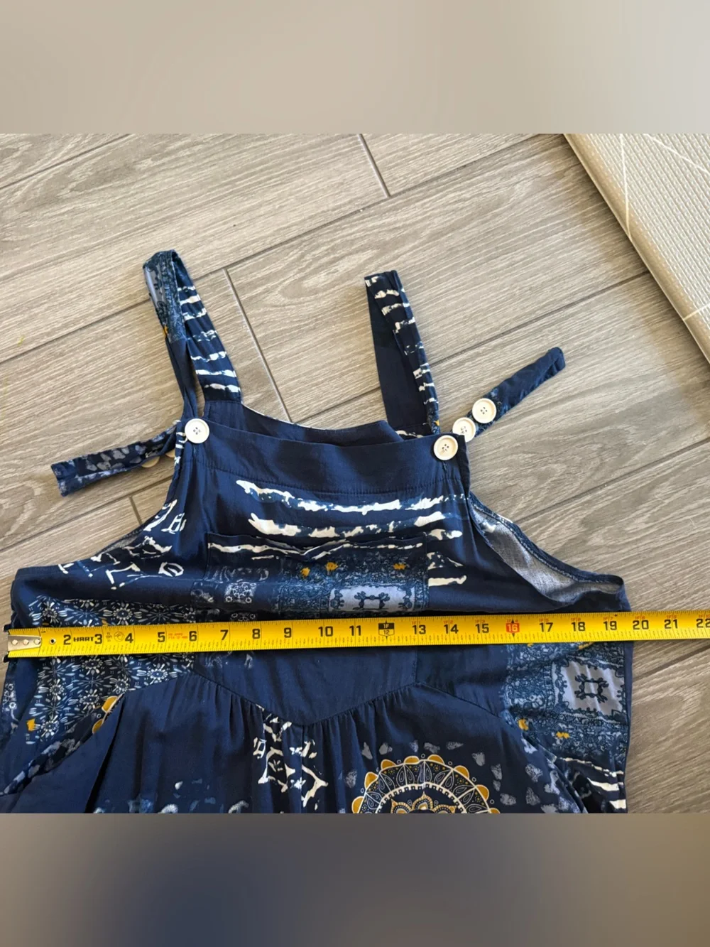 Small shop|Navy Boho Patchwork print Wide-Leg sleeveless Jumpsuit,overall style• - Picture 12 of 13